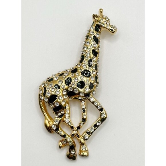 Eisenberg Ice 3 1/4" Tall ~ Gold / Black / Rhinestone Giraffe Brooch ~ Pin - Picture 1 of 2